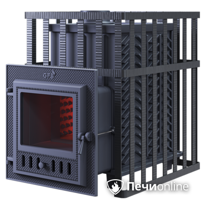 Дровяная банная печь Гефест ЗК в сетке-18 (М) чугунная дверца со стеклом, запатентованная каменка сетка в Кунгуре