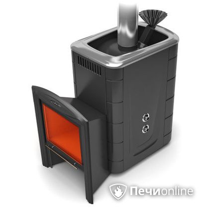 Дровяная банная печь TMF Гейзер 2014 Carbon Витра с теплообменником антрацит в Кунгуре