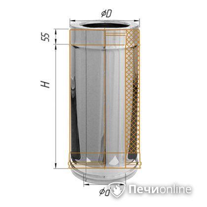 Сэндвич труба Феррум Дымоход утепленный 0.5/оцинкованный d-200/280 L=0.5м по воде. aisi в Кунгуре
